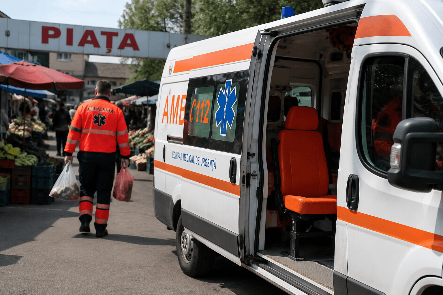 Ambulanță cu „stație” la piață: copil bolnav în spate, cumpărăturile înainte! DSU a găsit nereguli și a dat amenzi de 7.000 de lei
