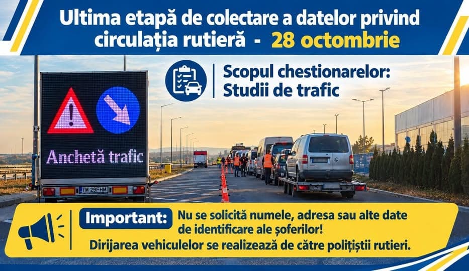 Atenție, șoferi! Ultimul recensământ al traficului pe drumurile din vestul țării și pe autostrada A1