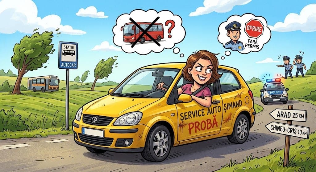 Când ai treabă la Arad și n-ai autobuz: O femeie fără permis a dat atacul la service și a plecat la volanul unui autoturism furat