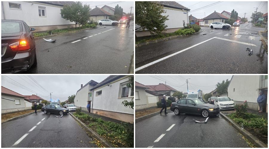 Accident rutier în municipiul Arad: Tamponare în intersecție, pe carosabil umed