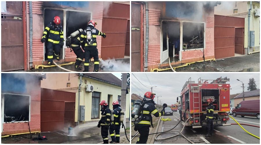 Incendiu la un magazin second-hand din Grădiște. Pompierii au evitat o posibilă explozie