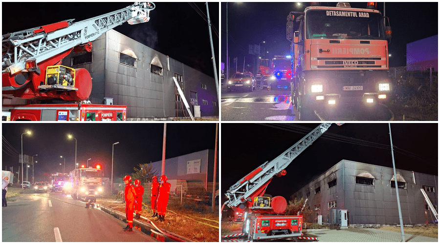 Incendiu devastator la un service auto din Arad, pe Calea Radnei: Hala de 1.000 mp cuprinsă de flăcări / A fost emis mesaj RO-ALERT