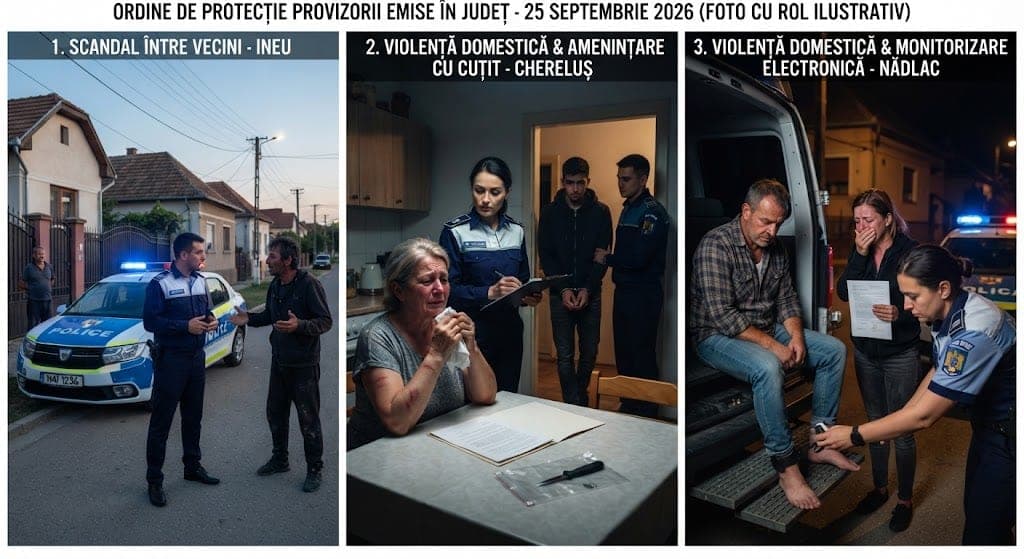 Scandaluri în serie și violență domestică în județul Arad: Vecini la cuțite, mamă lovită de fiu și concubină terorizată. Mai multe ordine de protecție emise de polițiști