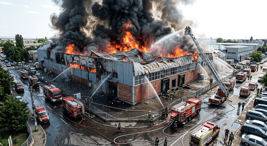 Incendiu violent la un depozit de electrocasnice din Arad: Peste 800 mp afectați pe Calea Aurel Vlaicu
