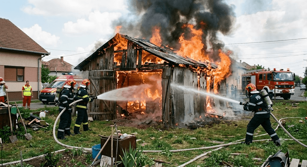 Incendiu violent la o anexă gospodărească pe strada Macedoniei din Arad