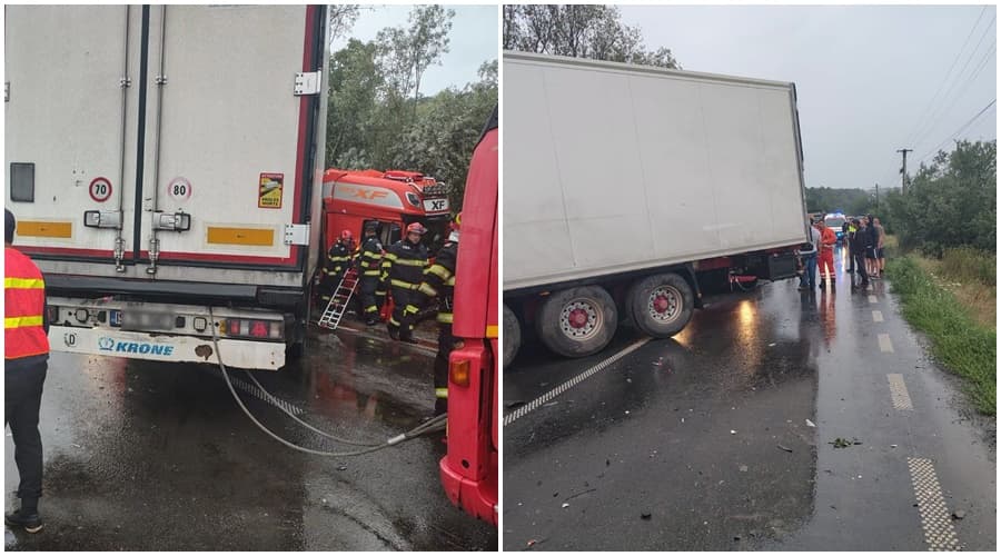 Accident cu victimă încarcerată la Căpruța: Trafic blocat pe DN7 după un impact între un camion și un microbuz